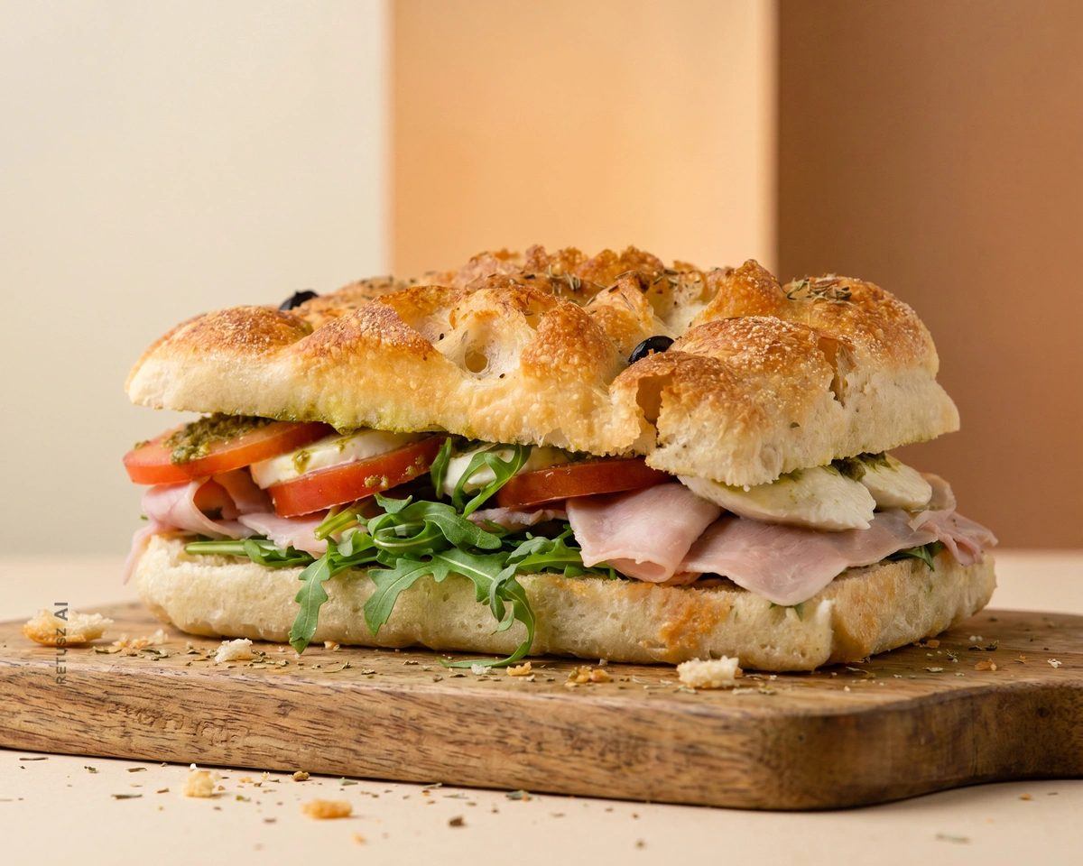 Focaccia z Pieca z Szynką Cotto i Mozzarellą